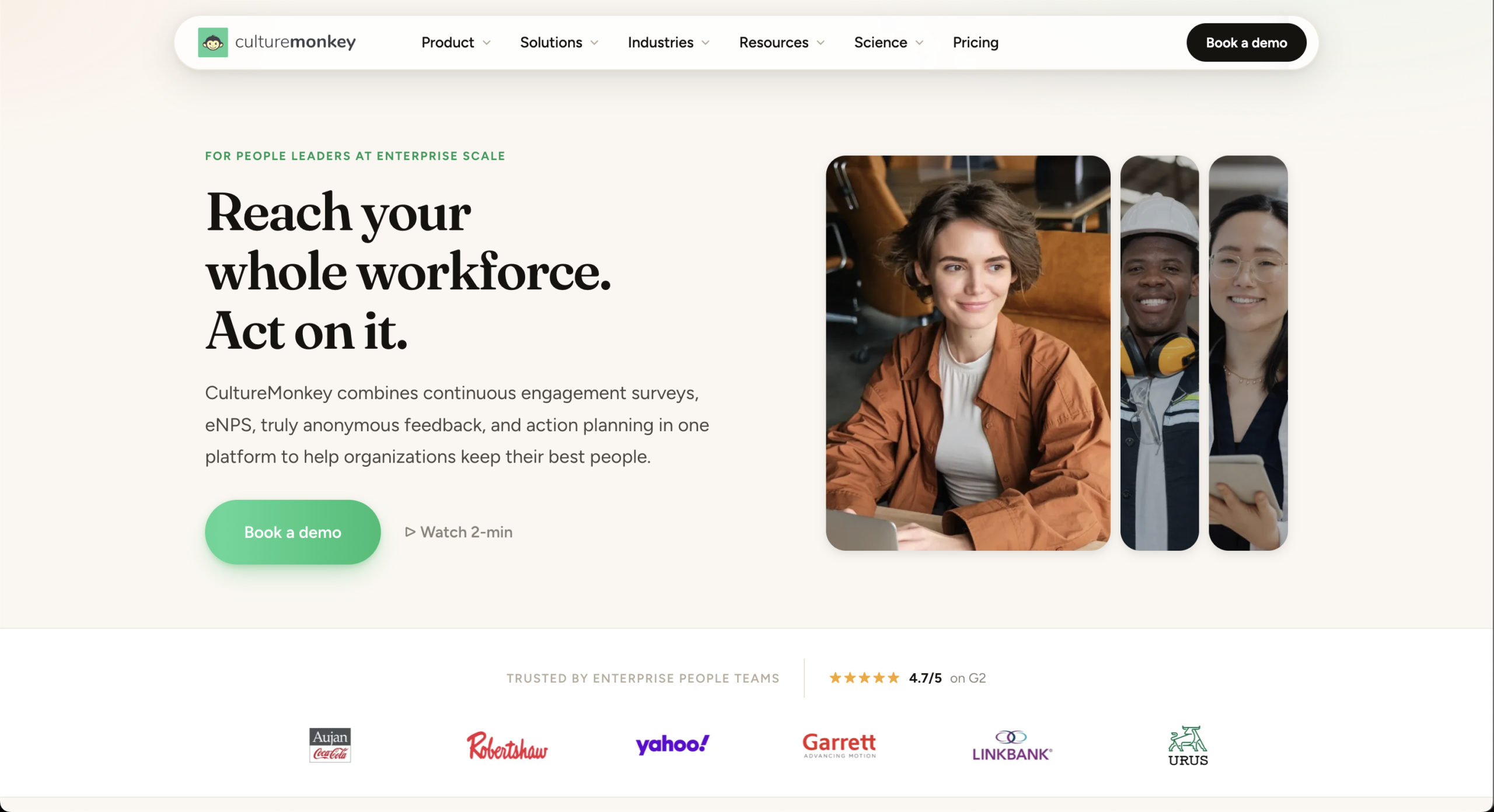 CultureMonkey employee engagement survey software homepage