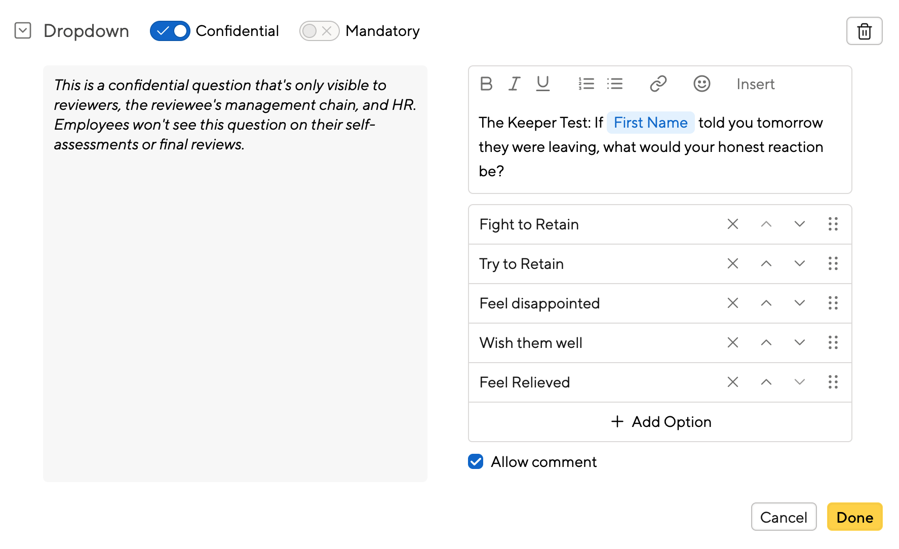 Confidential and highly adjustable Review forms