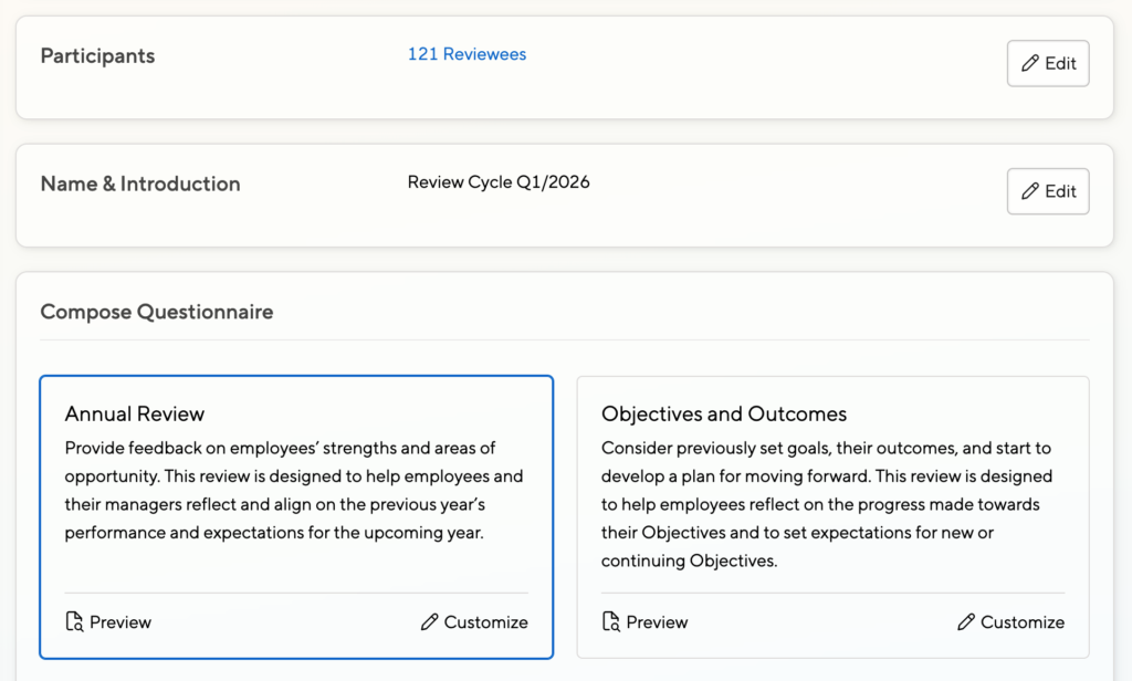 Questionnaire template picker